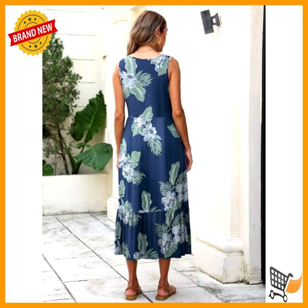 Plus Size Maxi Dress Sleeveless V Neck Tiered Pockets Summer Casual - Picture 6 of 7